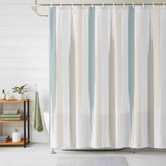 Shower Curtains for Bathroom, Teal Beige Brown Waterproof Fabric Shower Curtain, Modern Oil Painting Striped Abstract Art Decorative Bathroom Curtain for Bathtub, 66"x72", No Hooks Included