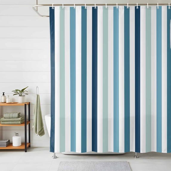 Shower Curtains for Bathroom, Teal Blue Stripe Waterproof Fabric Shower Curtain, Ombre Geometric Aqua Vertical Striped Decorative Bathroom Curtain for Bathtub, 72"x78", No Hooks Included
