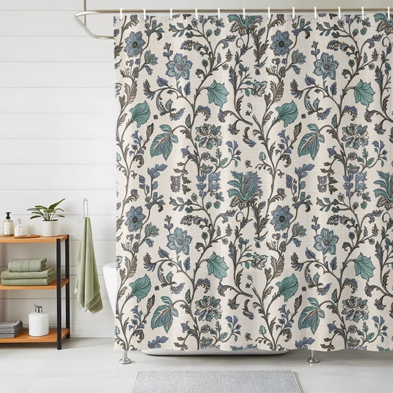 Shower Curtains for Bathroom, Teal Green Leaf Waterproof Fabric Shower Curtain, Vintage Farmhouse Boho Pastoral Tribal Decorative Bathroom Curtain for Bathtub, 36"x72", No Hooks Included