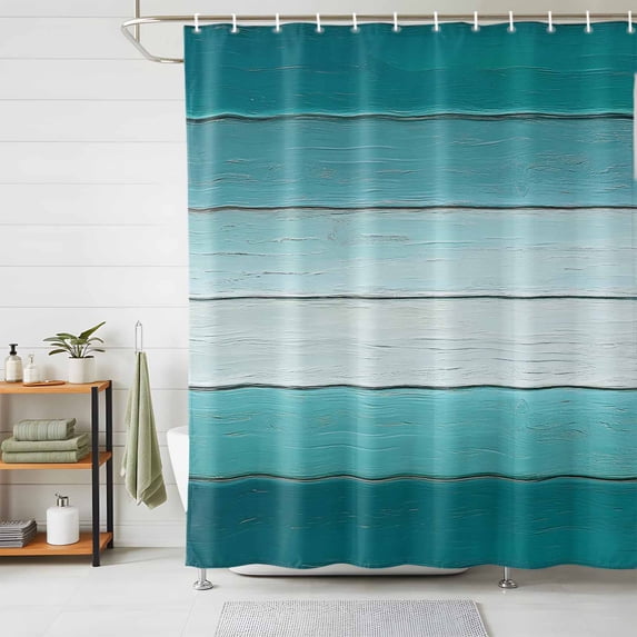 Shower Curtains for Bathroom, Teal Turquoise Waterproof Fabric Shower Curtain, Farmhouse Abstract Gradient Wooden Plank Decorative Bathroom Curtain for Bathtub, 36"x72", No Hooks Included
