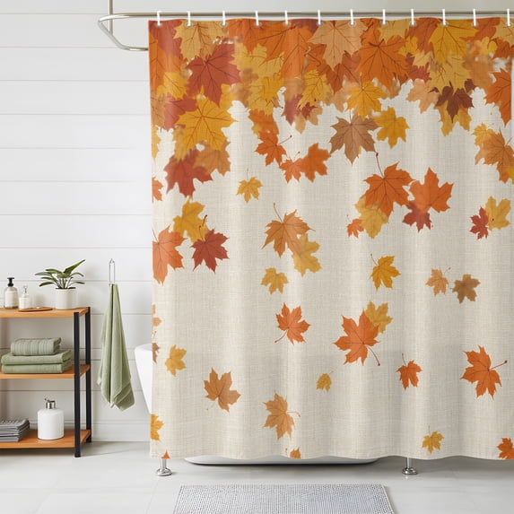Shower Curtains for Bathroom, Thanksgiving Waterproof Fabric Shower Curtain, Retro Orange Fall Maple Leaves Autumn Decorative Bathroom Curtain for Bathtub, 66"x72", No Hooks Included