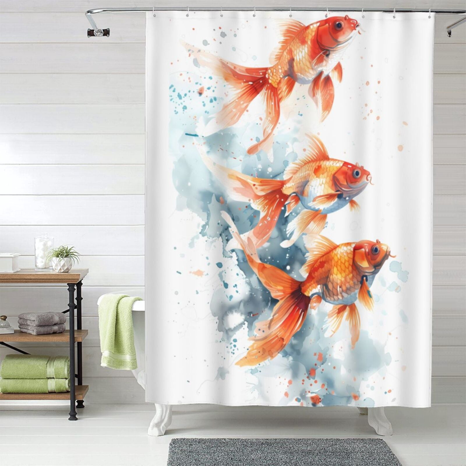 Shower Curtains for Bathroom - Three Goldfish Watercolor Splash