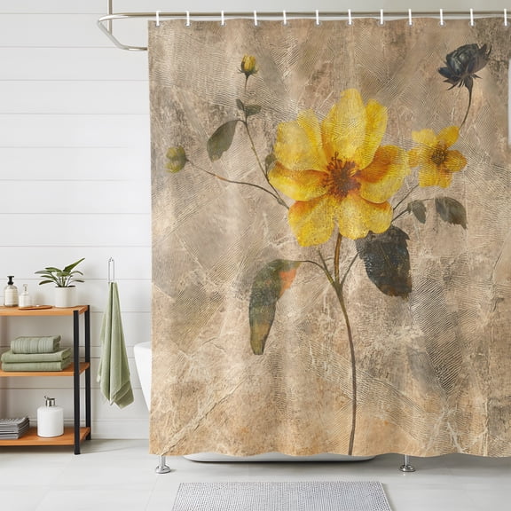 Shower Curtains for Bathroom, Vintage Yellow Floral Waterproof Fabric Shower Curtain, Spring Summer Botanical Decorative Bathroom Curtain for Bathtub, 36"x72", No Hooks Included