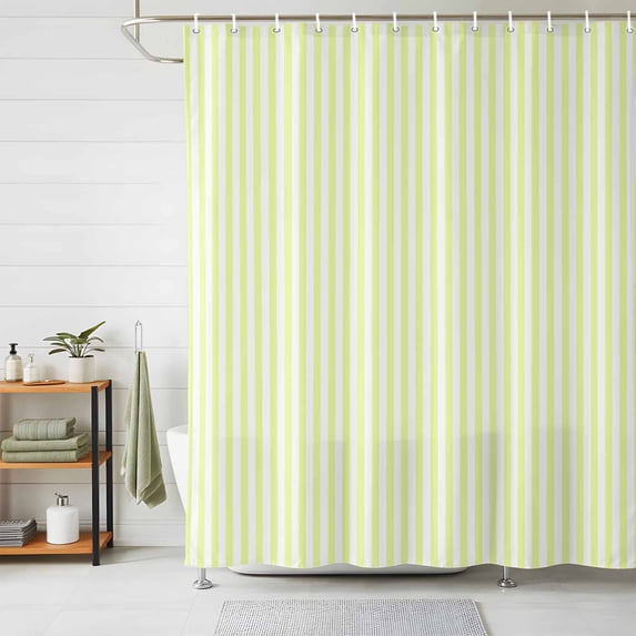 Shower Curtains for Bathroom, Yellow White Stripe Waterproof Fabric Shower Curtain, Modern Minimalist Geometric Striped Decorative Bathroom Curtain for Bathtub, 66"x72", No Hooks Included