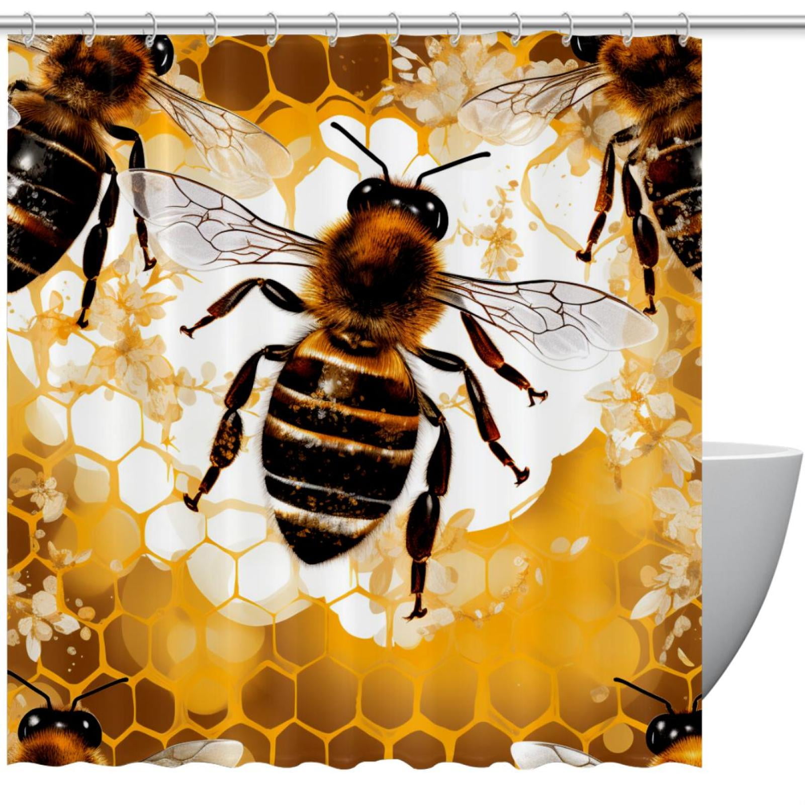 Shower Curtains Bee Waterproof Shower Curtain with Grommets and Hooks ...