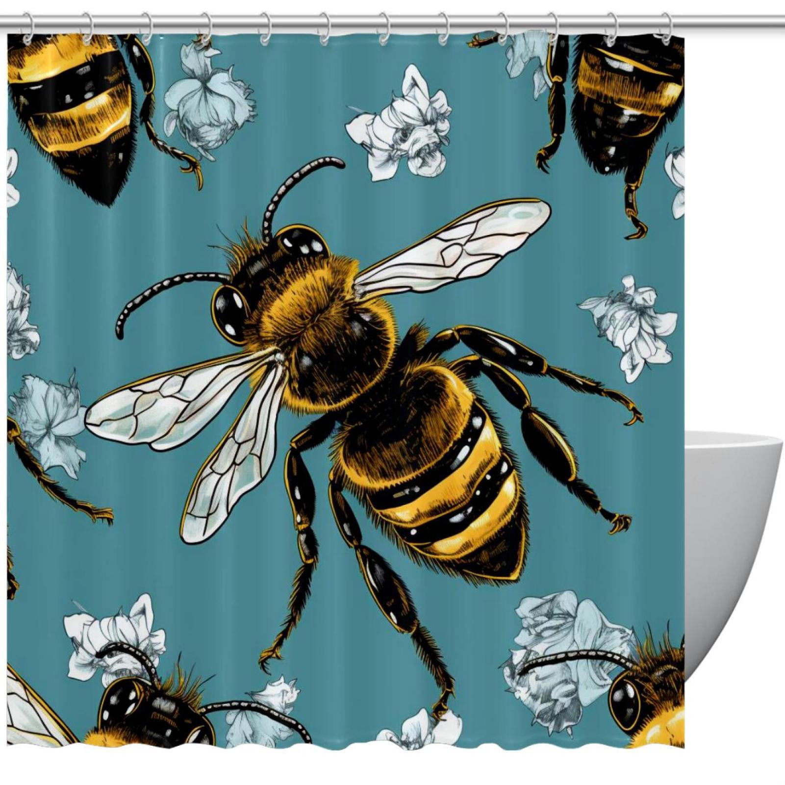 Shower Curtains Bee Waterproof Shower Curtain with Grommets and Hooks