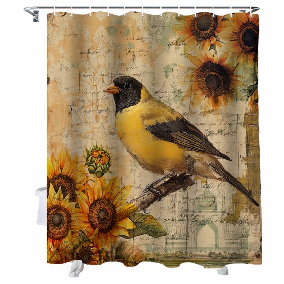 Shower Curtains Birds Flower Bath Curtain Retro Sunflowers Waterproof Bathroom Shower Curtain Set with Hooks Decoration 72 x 72 Inches