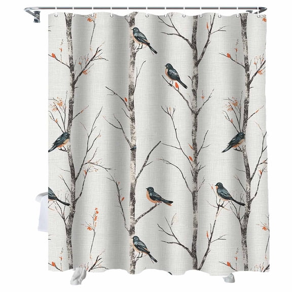 Shower Curtains Birds on Tree Branch Bath Curtain Tree Leaf Waterproof Bathroom Shower Curtain Set with Hooks Decoration 36 x 72 Inches