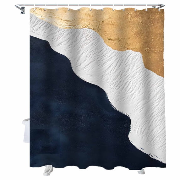 Shower Curtains Black Golden Ocean Waves Bath Curtain Abstract Beach Waterproof Bathroom Shower Curtain Set with Hooks Decoration 72 x 84 Inches