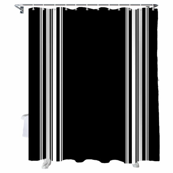 Shower Curtains Black Striped Bath Curtain Black White Stripes Waterproof Bathroom Shower Curtain Set with Hooks Decoration 36 x 72 Inches