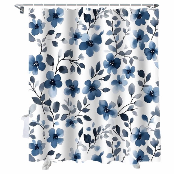 Shower Curtains Blue Flower Bath Curtain Abstract Watercolor Spring Waterproof Bathroom Shower Curtain Set with Hooks Decoration 72 x 84 Inches