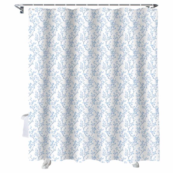 Shower Curtains Blue Flower Bath Curtain Floral Tree Branch Waterproof Bathroom Shower Curtain Set with Hooks Decoration 36 x 72 Inches