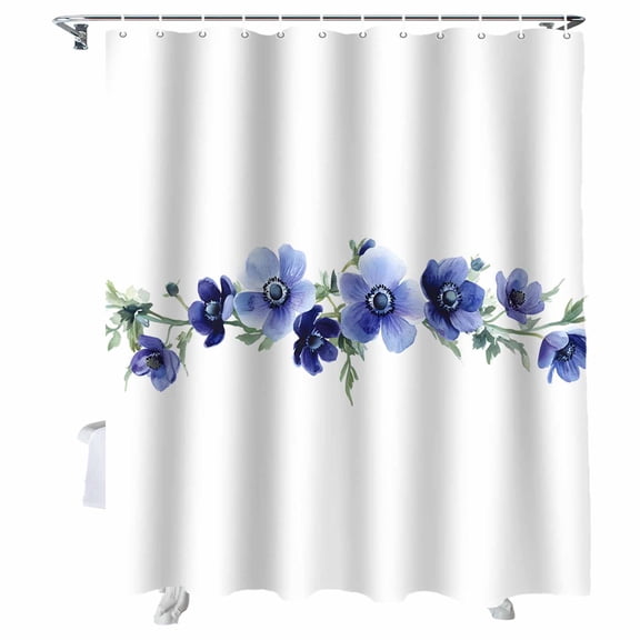 Shower Curtains Blue Flower Bath Curtain Watercolor Style Waterproof Bathroom Shower Curtain Set with Hooks Decoration 36 x 72 Inches