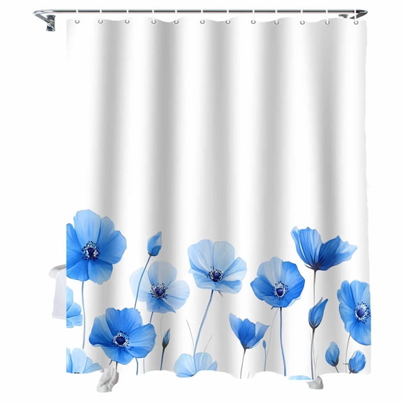 Shower Curtains Blue Flower Bath Curtain White Background Waterproof Bathroom Shower Curtain Set with Hooks Decoration 72 x 84 Inches