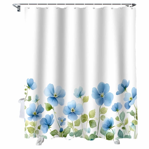 Shower Curtains Blue Flowers Bath Curtain Watercolor Pastoral Waterproof Bathroom Shower Curtain Set with Hooks Decoration 36 x 72 Inches