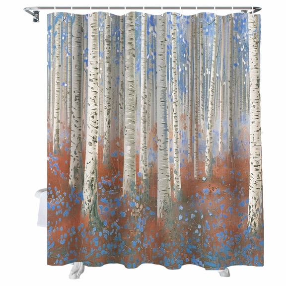 Shower Curtains Blue Forest Plant Bath Curtain Tree Illustration Waterproof Bathroom Shower Curtain Set with Hooks Decoration 72 x 72 Inches