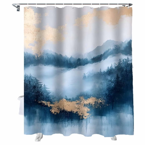 Shower Curtains Blue Gold Mountain Bath Curtain Modern Abstract Art Waterproof Bathroom Shower Curtain Set with Hooks Decoration 36 x 72 Inches
