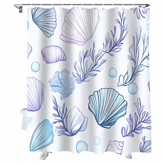 Shower Curtains Blue Shell Seaweed Bath Curtain Ocean Bubble Waterproof Bathroom Shower Curtain Set with Hooks Decoration 36 x 72 Inches