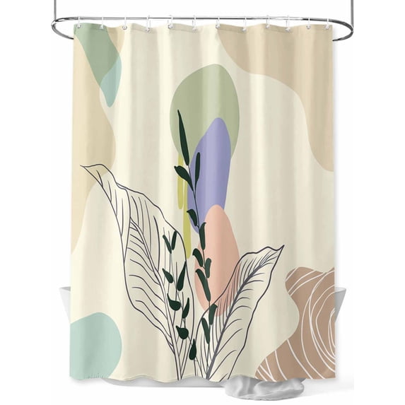 Shower Curtains Boho Abstract Geometric Bath Curtain Morandi Color Plant Minimalist Waterproof Bathroom Shower Curtain Set with Hooks Decoration 72 x 72 Inches