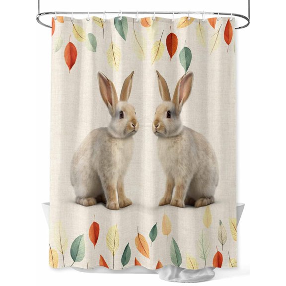 Shower Curtains Bunny Spring Plants Bath Curtain Vintage Leaves Waterproof Bathroom Shower Curtain Set with Hooks Decoration 72 x 84 Inches