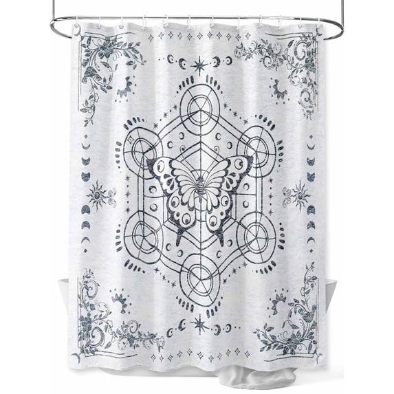 Shower Curtains Butterfly Moon Bath Curtain Boho Floral Plant Waterproof Bathroom Shower Curtain Set with Hooks Decoration 72 x 84 Inches