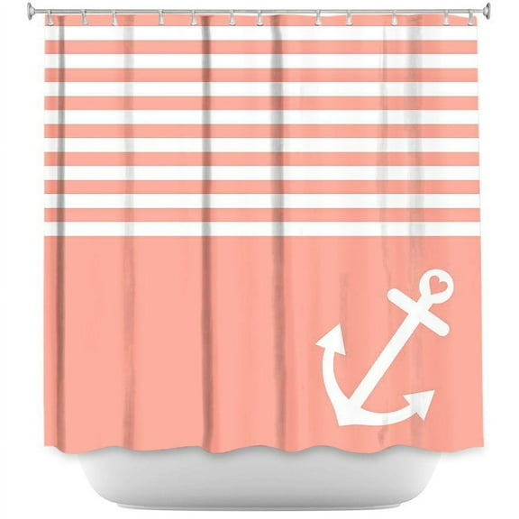 Shower Curtains - DiaNoche Designs - Coral Love Anchor Nautical