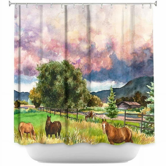 Shower Curtains 70" x 73" from DiaNoche Designs by Anne Gifford - Dinner at Dusk Horses
