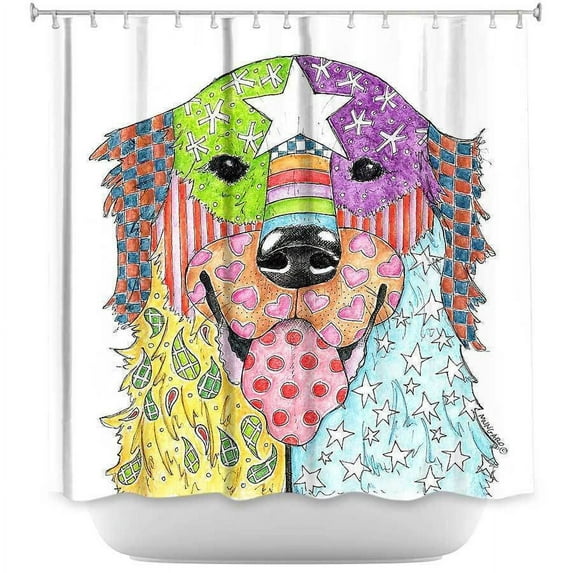 Shower Curtains - DiaNoche Designs - Goldern Retriever Dog White