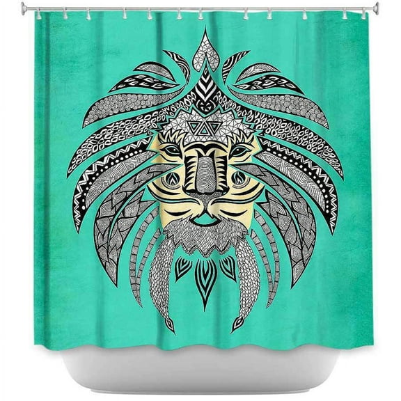 Shower Curtains - DiaNoche Designs - Pom Graphic Emporer Tribal Lion Turq