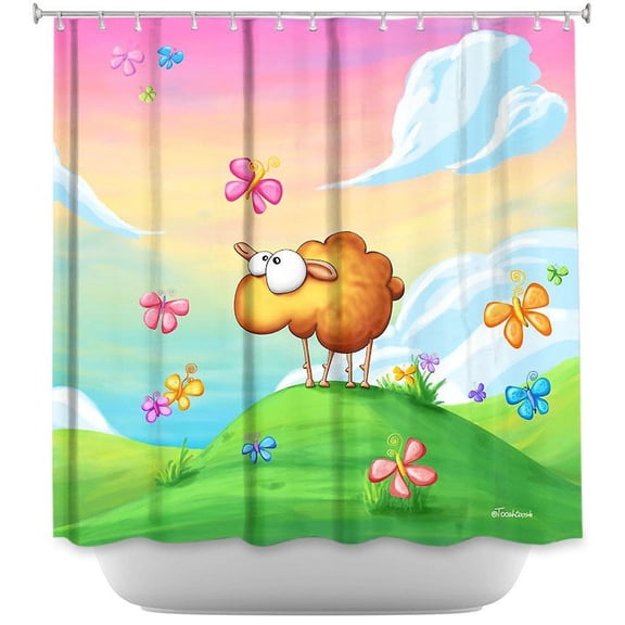 Shower Curtains - DiaNoche Designs - Wallo the Sheep Pink