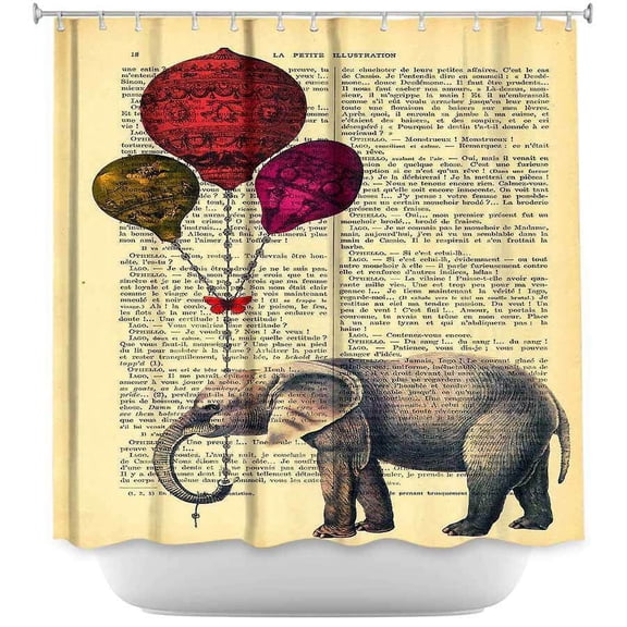 Shower Curtains - DiaNoche Designs by Madame Memento - Elephant Red Balloons