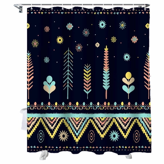Shower Curtains Ethnic Tribal Style Bath Curtain Aztec Floral Plant Blue Waterproof Bathroom Shower Curtain Set with Hooks Decoration 72 x 72 Inches