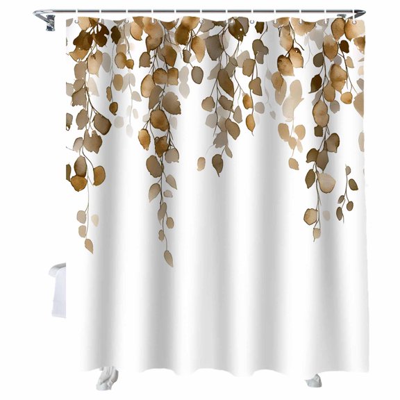 Shower Curtains Eucalyptus Leaf Bath Curtain Brown Leaves Waterproof Bathroom Shower Curtain Set with Hooks Decoration 72 x 84 Inches