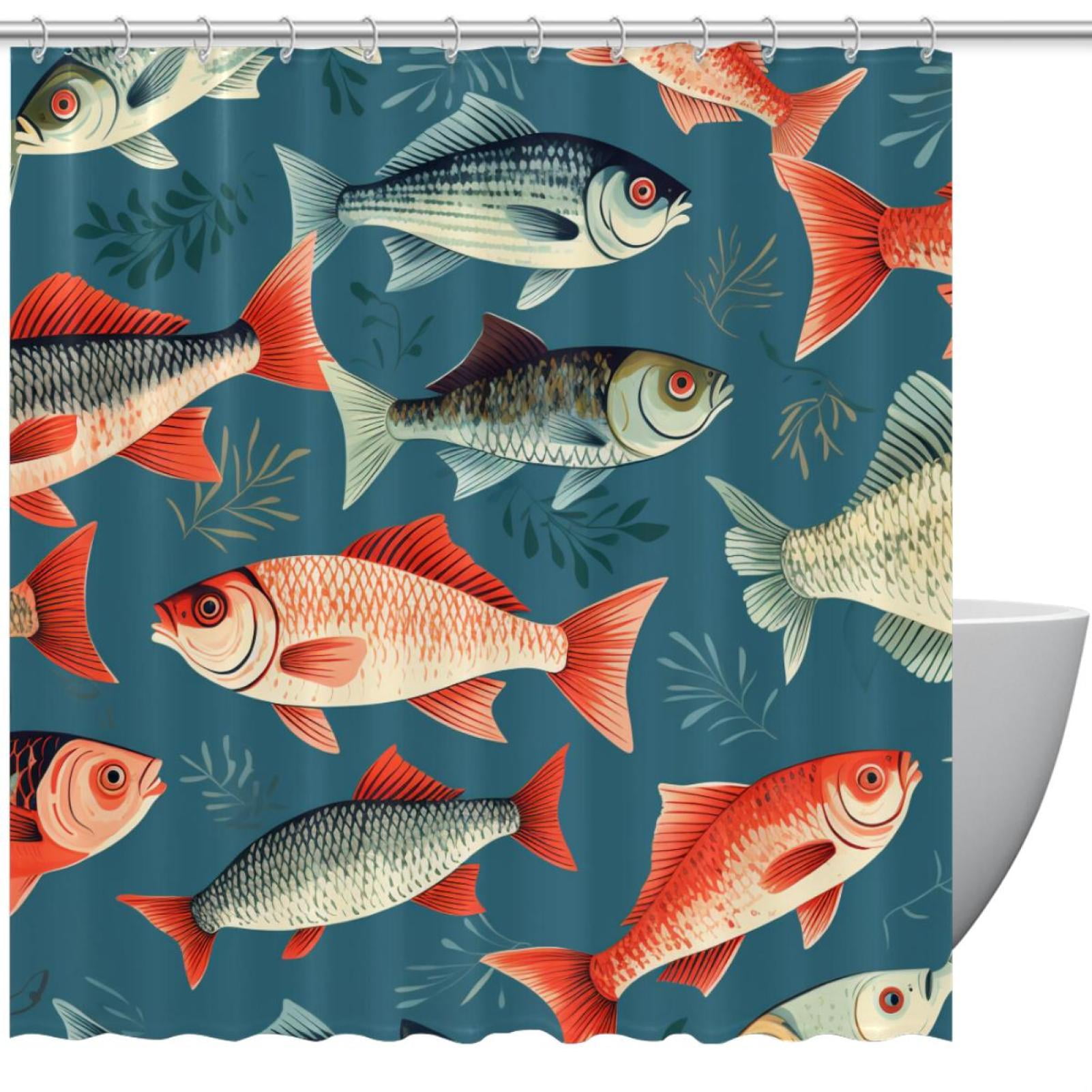 Shower Curtains Fish Waterproof Shower Curtain with Grommets and Hooks