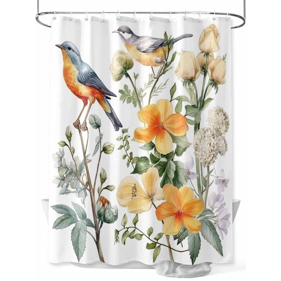 Shower Curtains Floral Bird Bath Curtain Flowers Green Leaves Vintage Waterproof Bathroom Shower Curtain Set with Hooks Decoration 72 x 84 Inches