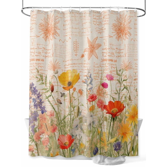 Shower Curtains Flower Floral Branch Leaves Bath Curtain Plant Watercolor Waterproof Bathroom Shower Curtain Set with Hooks Decoration 72 x 72 Inches