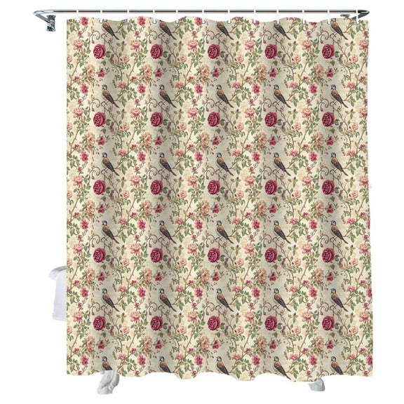 Shower Curtains Flower Plant Bath Curtain Vintage Floral Pink Waterproof Bathroom Shower Curtain Set with Hooks Decoration 36 x 72 Inches