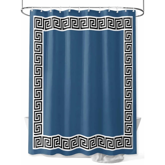 Shower Curtains Geometric Greek Key Design Bath Curtain Blue Waterproof Bathroom Shower Curtain Set with Hooks Decoration 72 x 72 Inches