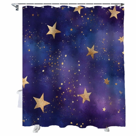 Shower Curtains Gold Star Bath Curtain Purple Starry Sky Waterproof Bathroom Shower Curtain Set with Hooks Decoration 36 x 72 Inches