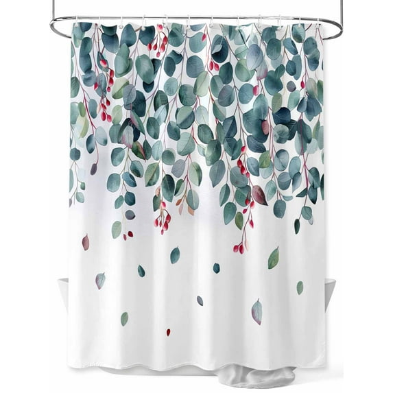 Shower Curtains Green Leaves Bath Curtain Watercolor Fruit Branch Plant Waterproof Bathroom Shower Curtain Set with Hooks Decoration 72 x 84 Inches
