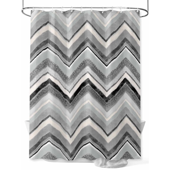 Shower Curtains Grey Chevron Bath Curtain Geometric Design Stripe Waterproof Bathroom Shower Curtain Set with Hooks Decoration 72 x 72 Inches