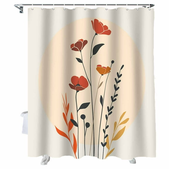 Shower Curtains Hand Painted Floral Bath Curtain Plant Leaves Waterproof Bathroom Shower Curtain Set with Hooks Decoration 36 x 72 Inches