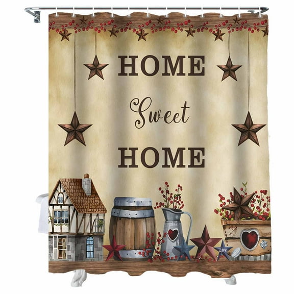 Shower Curtains Home Farmhouse Barn Bath Curtain Retro Stars Wood Waterproof Bathroom Shower Curtain Set with Hooks Decoration 72 x 72 Inches