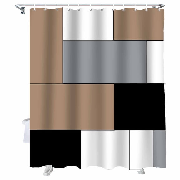Shower Curtains Khaki Blocks Bath Curtain Geometric Abstract Art Waterproof Bathroom Shower Curtain Set with Hooks Decoration 72 x 72 Inches