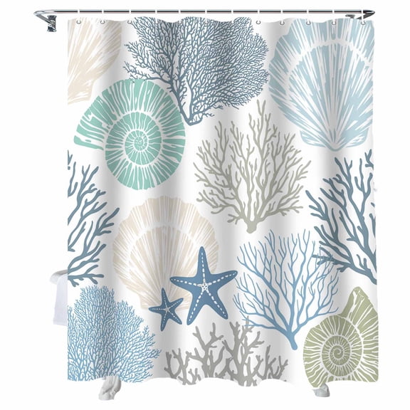 Shower Curtains Nautical Coastal Ocean Coral Bath Curtain Starfish Beach Blue Teal Waterproof Bathroom Shower Curtain Set with Hooks Decoration 72 x 84 Inches
