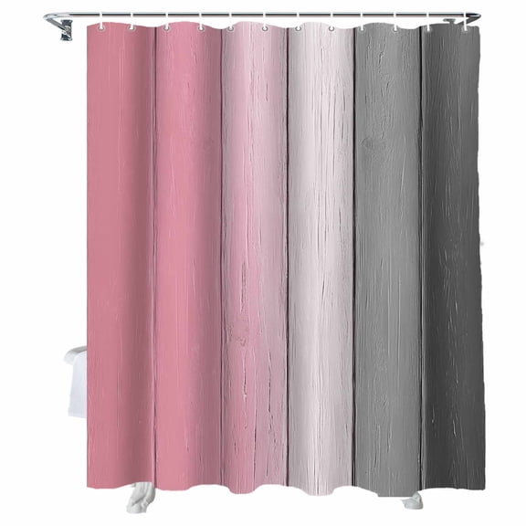 Shower Curtains Ombre Pink Grey Wood Grain Bath Curtain Farmhouse Style Waterproof Bathroom Shower Curtain Set with Hooks Decoration 36 x 72 Inches