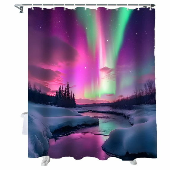 Shower Curtains Ombre Purple Pink Aurora Bath Curtain Snow River Waterproof Bathroom Shower Curtain Set with Hooks Decoration 72 x 72 Inches