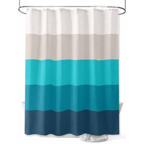 Shower Curtains Ombre Teal Blue Stripes Bath Curtain Gradient Color Waterproof Bathroom Shower Curtain Set with Hooks Decoration 72 x 72 Inches