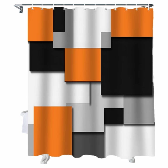 Shower Curtains Orange Black Gray White Bath Curtain Abstract Patchwork Waterproof Bathroom Shower Curtain Set with Hooks Decoration 36 x 72 Inches