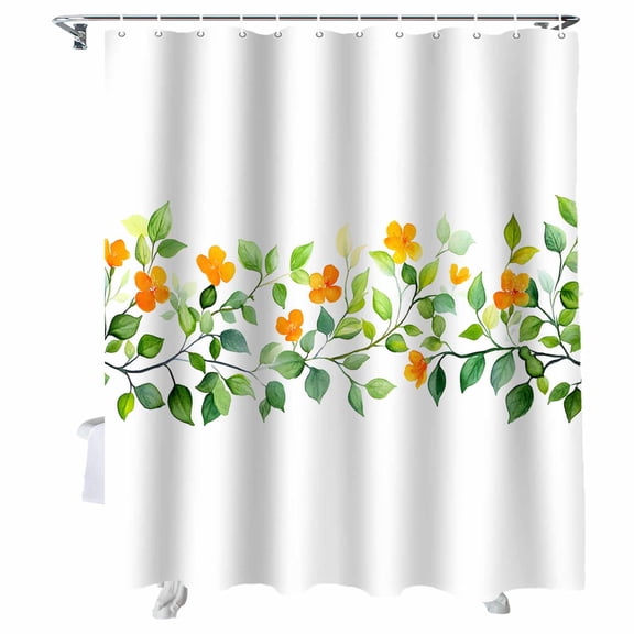 Shower Curtains Orange Green Leaves Bath Curtain Watercolor Leaf Waterproof Bathroom Shower Curtain Set with Hooks Decoration 36 x 72 Inches